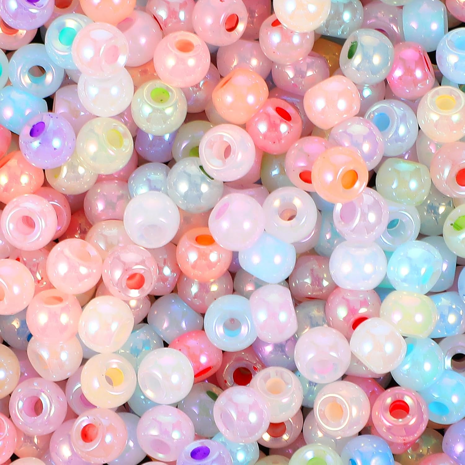 Bremorou 300Pcs Mini Pastel Pony Beads Translucent Plastic Poly Hair Beads with Glitter for DIY Crafts Braids Bracelet Jewelry Making - Image 3