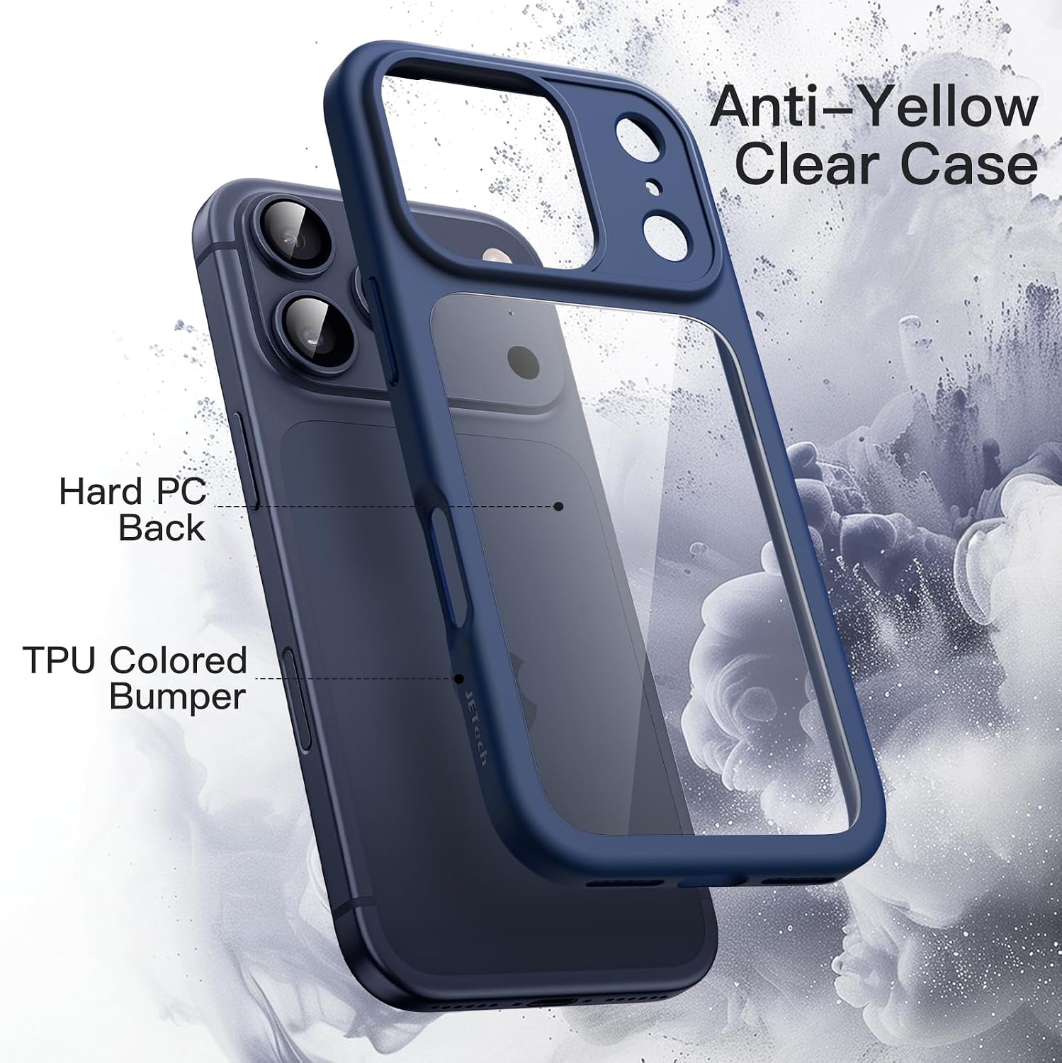 JETech Capa para iPhone 17 Pro Max 6,9 Polegadas, Case Protetora de Telefone à Prova de Choque, Estrutura de TPU Fosco de Cor Sólida, Parte Traseira Transparente Anti-Riscos (Azul Escuro)