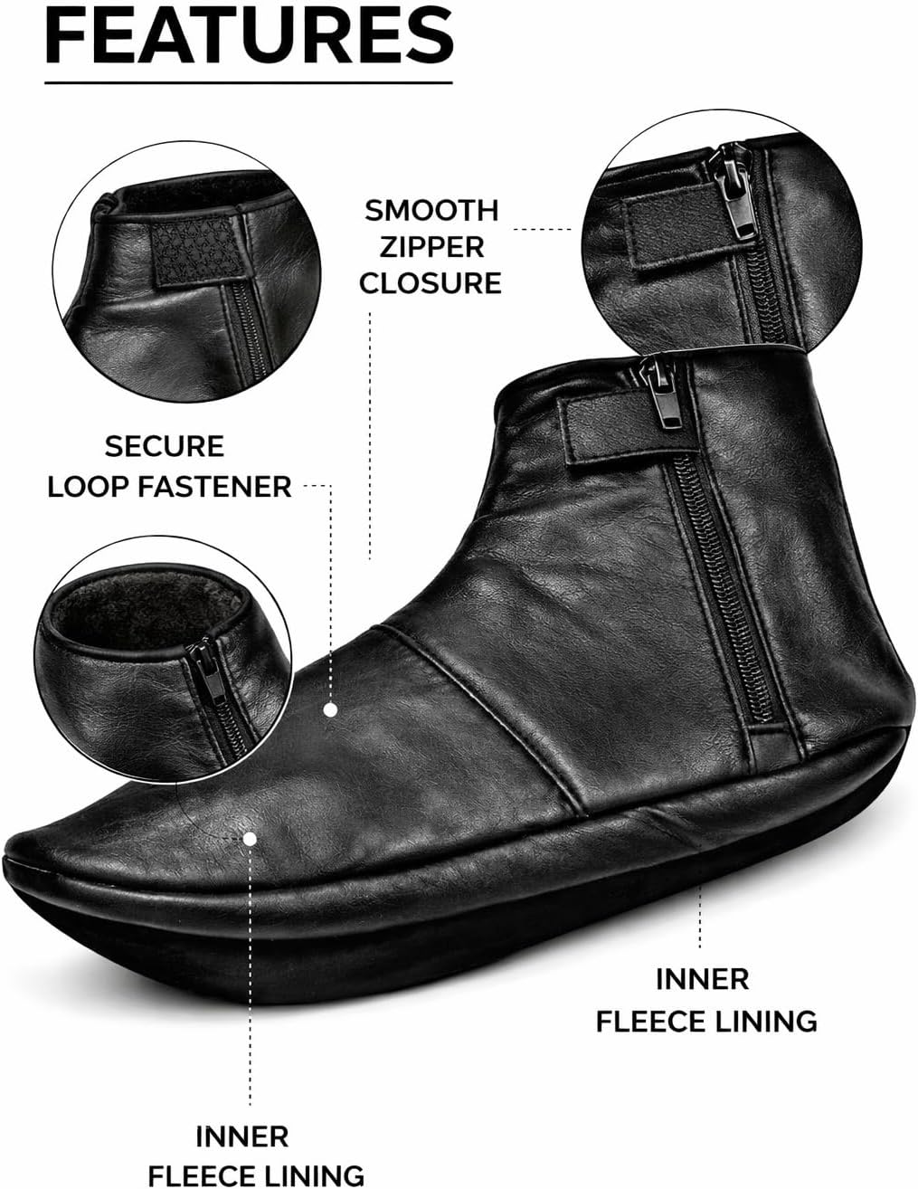 Premium Leather Slipper Socks for Men Women - Soft Fleece Lined Winter Indoor Slippers, Halal Sheepskin Leather Khuffs for Wudu Islamic Prayer, Warm Ankle House Booties with Zipper & Fastener image 3