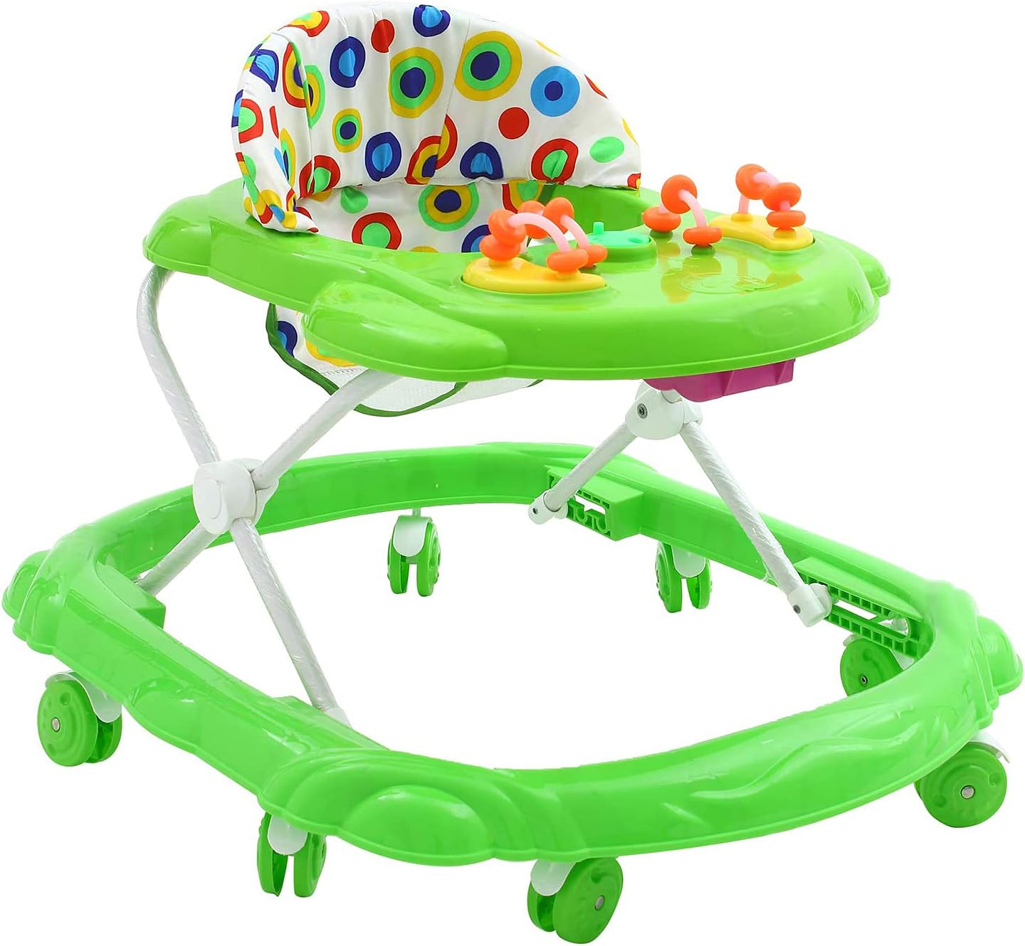GoodLuck Baybee Lunaa Round Baby Walker for Kids with 3 Position Height Adjustable Kids Walker with Fun Toys & Activities for Babies(6 Month to 2 Years)- Red (Green)