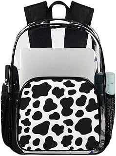 Mochila transparente com estampa de vaca, mochila transparente à prova d'água de pele de vaca fofa mochila transparente de PVC com alça de ombro reforçada para escola, trabalho, viagens, Multicor