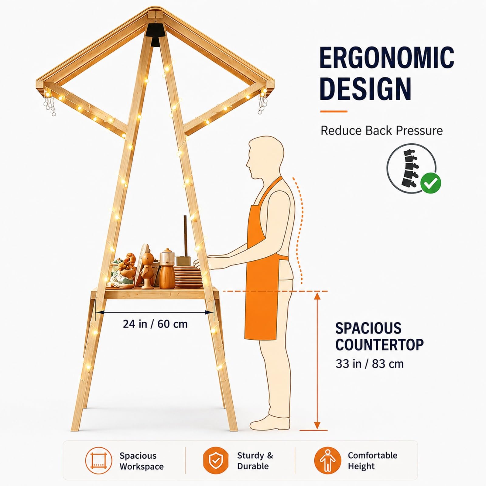 Carrello per Alimenti per Esterni Portatile Alto con Ruote a baldacchino e bloccabili - Ideale per i mercati agricoli Street Food Events & Outdoor Displays - Soluzione di Vendita Mobile Versatile