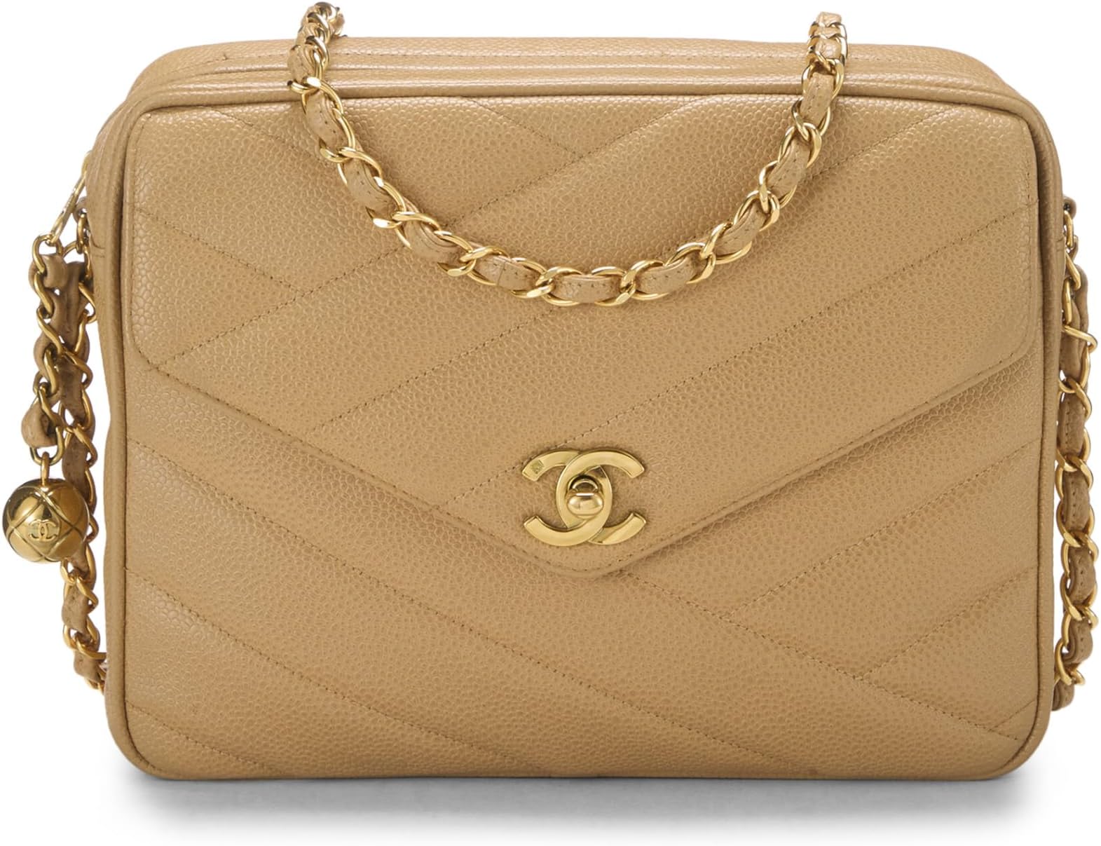 Pre-loved Beige Quilted Caviar Envelope Camera Bag Medium, Beige