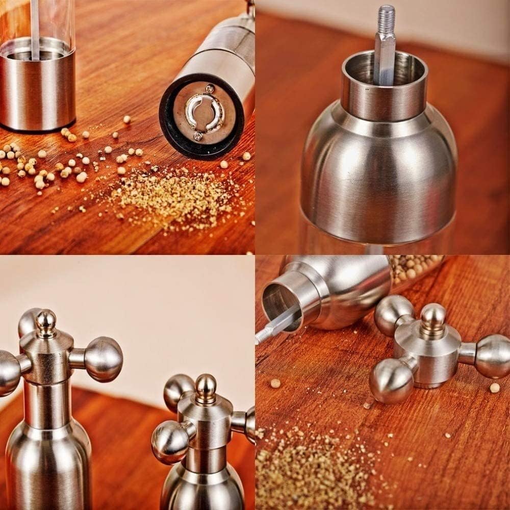 Pfeffermühlen-Set aus Edelstahl – verstellbare Salz- und Pfeffermühle mit Wasserhahn-Design – stilvolles silbernes Küchenzubehör für Hobbyköche
