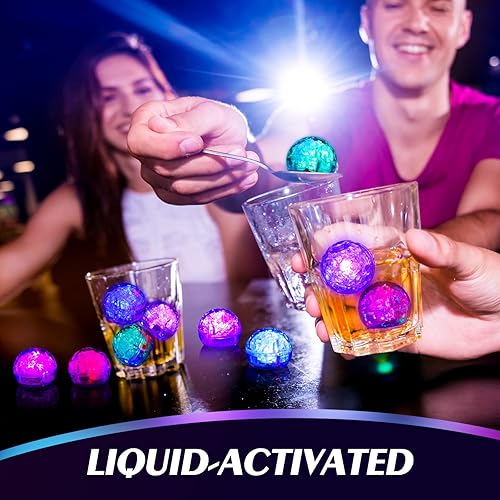 Miniatura 4 de Lunmon 24 cubos de hielo iluminados, reutilizables, intermitentes, LED, bolas de hielo activadas por líquidos, multicolor, que brillan en la