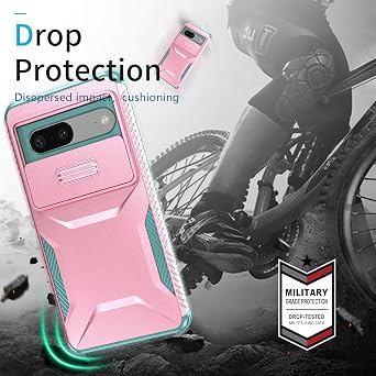 Case for Pixel 7 Case, Google 7 GQML3 Case with Slide Camera Cover, Military Grade Non-Slip Heavy Duty Rugged Shockproof Protective Phone Cover for Google Pixel 7 PC Pink