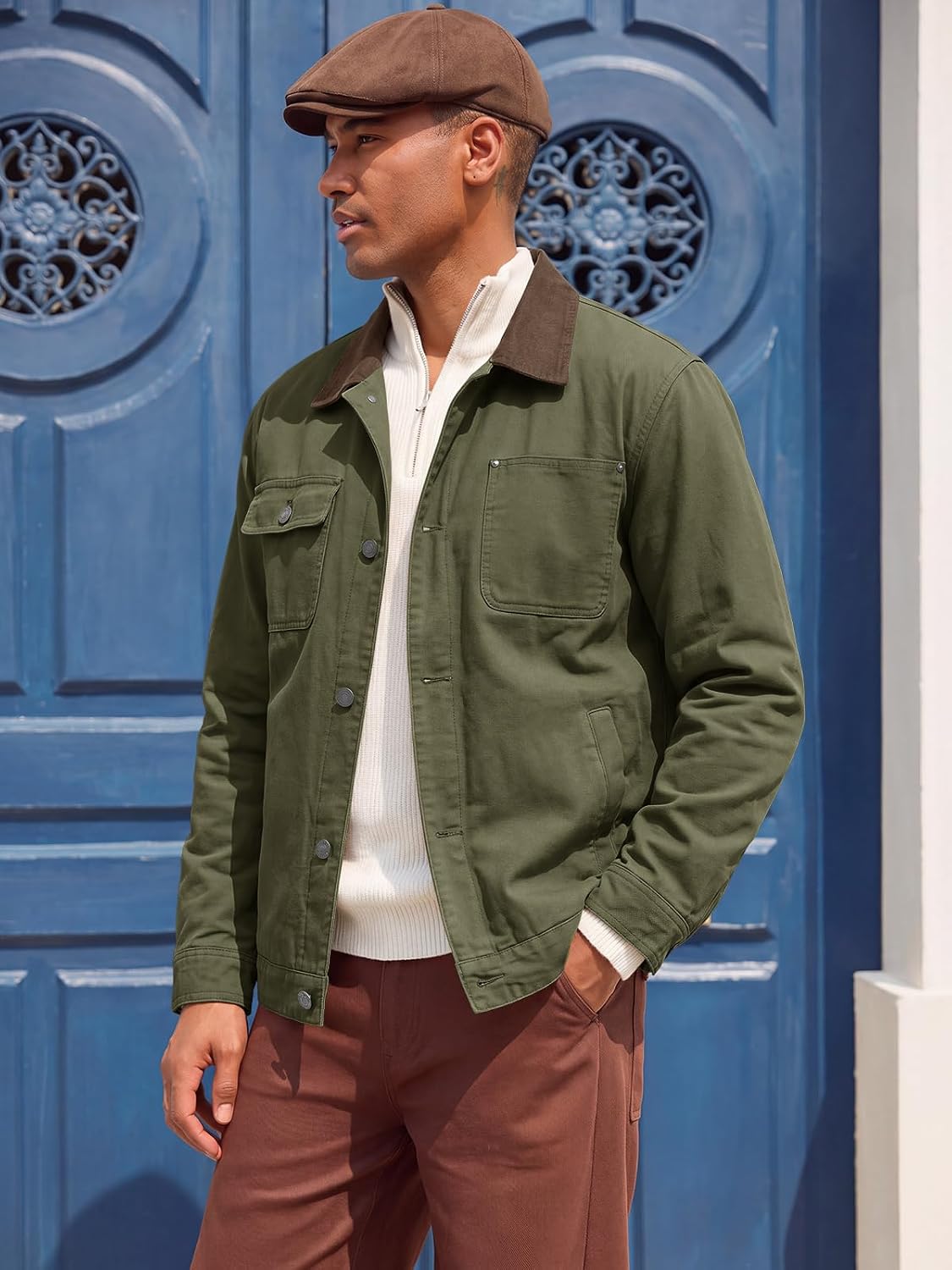 Runcati Mens Lightweight Jackets Casual Cotton Barn Vintage Fall Workwear