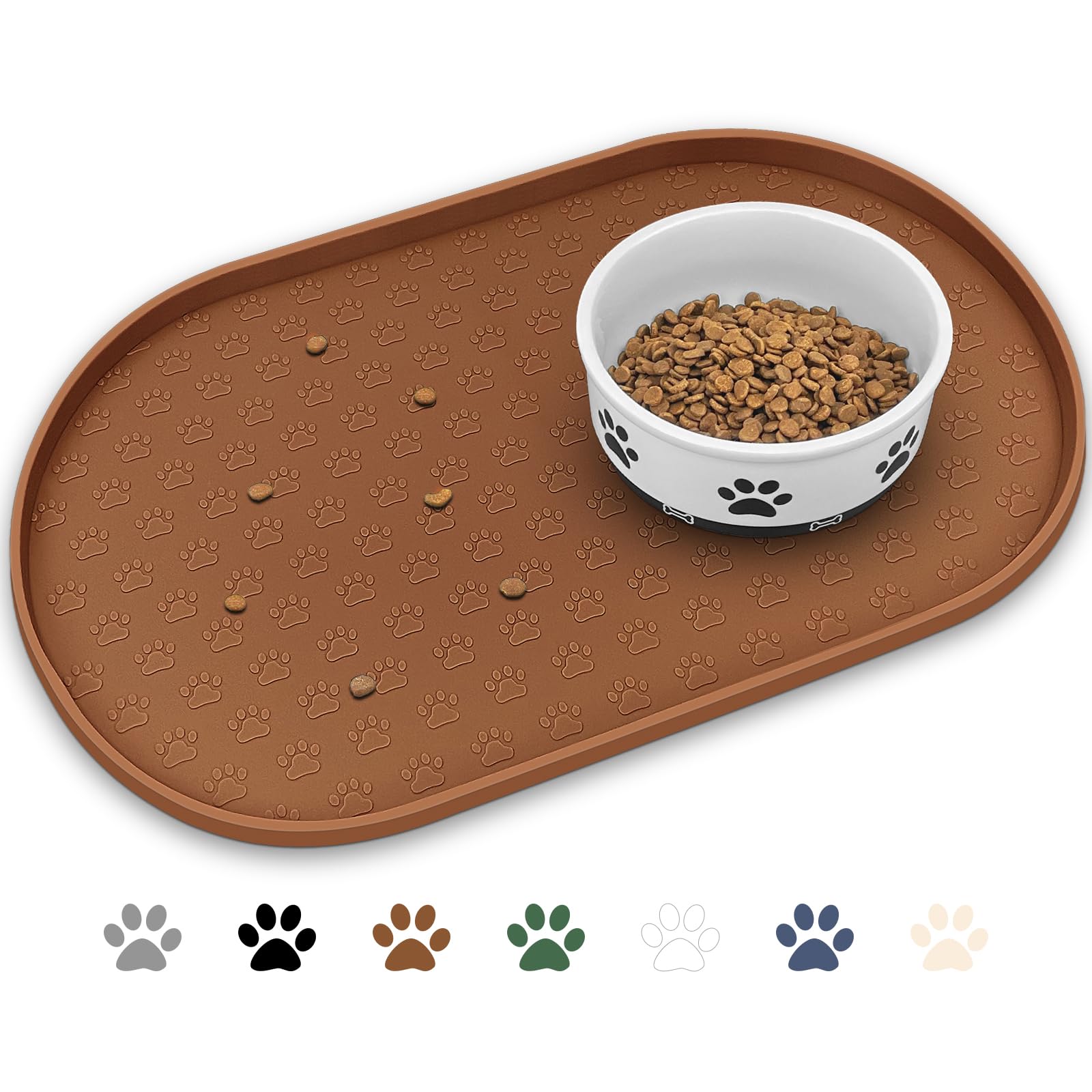 KPWACD Pet Placemat for Dog and Cat, Anti-Slip Waterproof Dogs Feeding Bowl Mat Prevent Food and Water Overflow, Silicone Puppy Dish Mats Suitable for Small Medium Big Pets, Brown, 24" * 16" — image 1