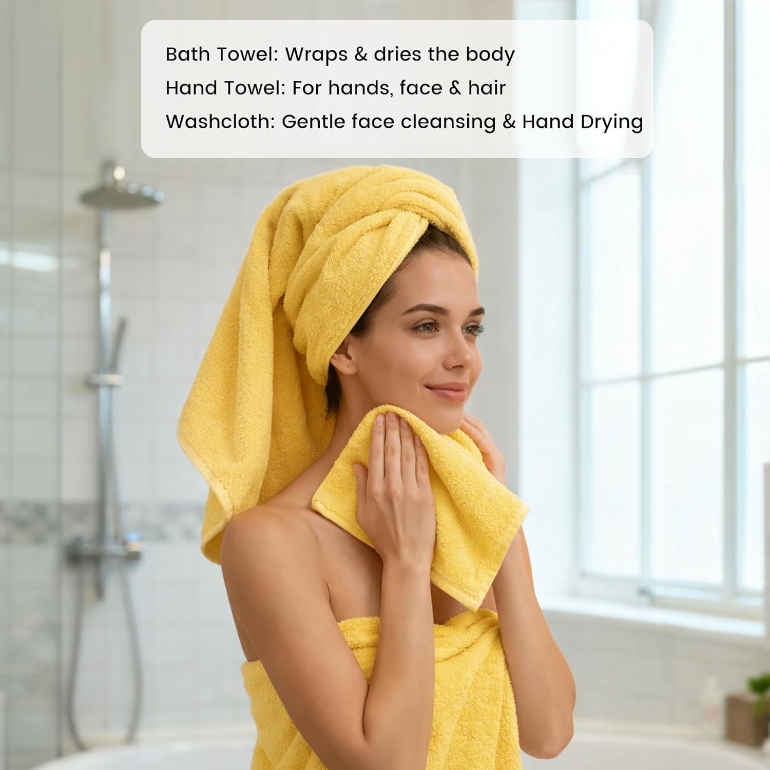 SEMAXE Bath Towel Set, 8 Piece Towel Set for Bathroom, Quick Dry Cotton Towels with Hanging Loops, Easy Care, Yellow