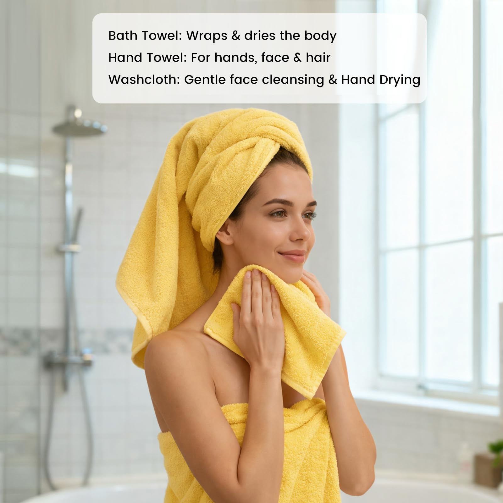SEMAXE Set de Serviettes 8 pièces en Jaune, en 100% Coton, certifié Oeko-TEX, Doux & très Absorbant, avec Boucles de Suspension Pratiques, dans Une boîte Cadeau