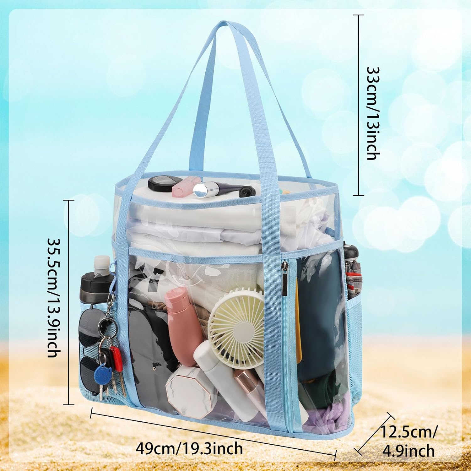 TINYAT Beach Tote Bag for Women Large Capacity - Waterproof Sandproof 6 Pockets with Zipper Gym Travel Shopping Handbag - Image 3