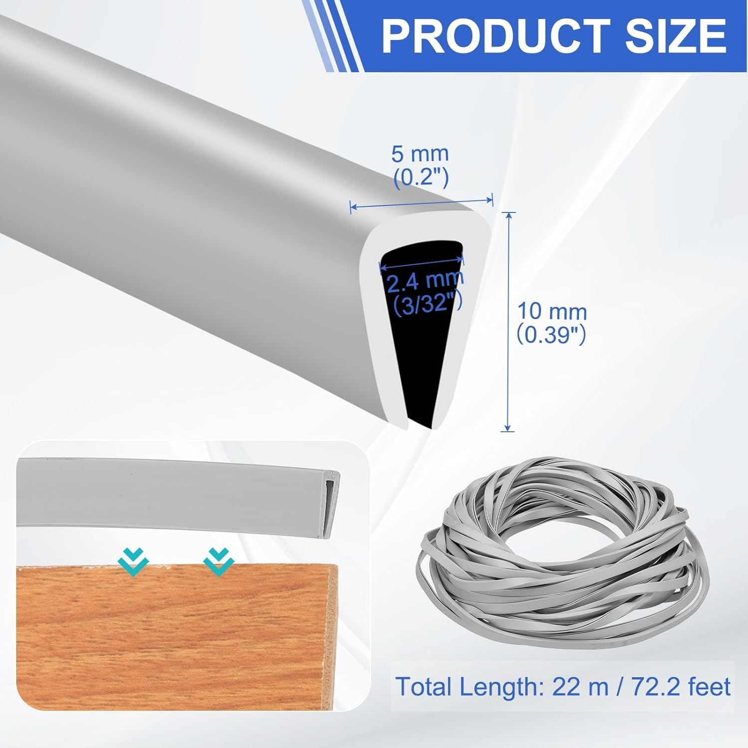 YOKIVE Rubber U Channel Edge Trim, Door Seal Strip U Shape Weather Stripping Fit Edge 3/32" | Metal Edge Guard Protector Great for Car Doors, Sheet Metal (Gray, 72-Feet)
