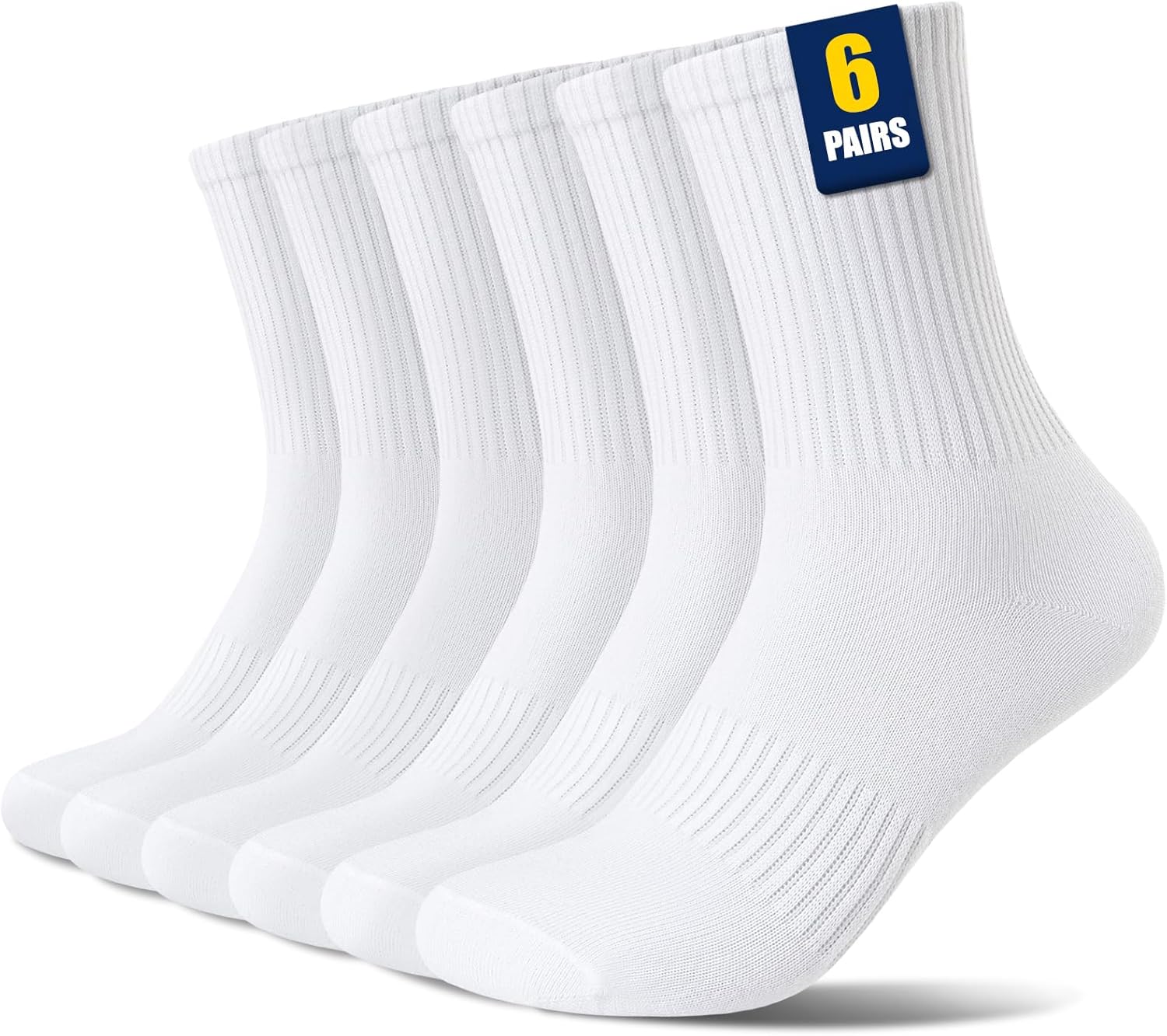 Fentar 6 paar crew sokken voor dames, ademende katoen witte sokken voor vrouwen 6-8, stijlvolle tennissokken, comfortabele zachte buissportsokken voor wandelen, gymnastiek, sport