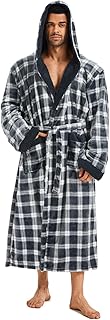 iniber Mens Hooded Robe, Soft Lightweight Plush Robes for Men, Warm Long Fleece Men's