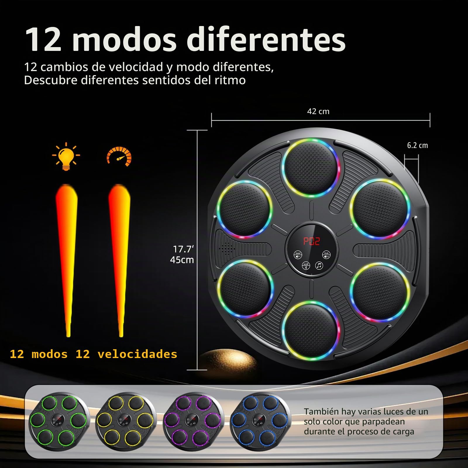 HotHands Máquina de Boxeo Musical, Súper Montado en la Pared Profesional Colorido Dinámico LED Bluetooth Máquina de Boxeo con Música, 12 Velocidades con Guantes de Boxeo, Apto Para Niños y Adultos