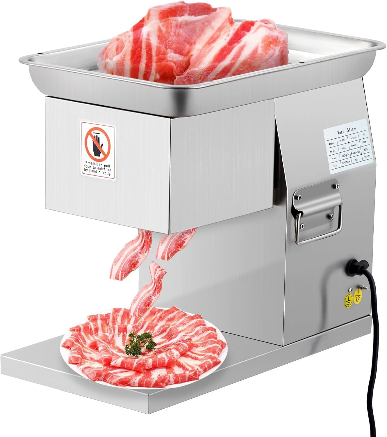 High-Power 800W Electric Meat Slicer – 3mm Removable Stainless Steel Blade – Adjustable Thickness – Pure Copper Motor – For Meat, Cheese, Bread – Model YF-90T, 110V American Plug, 90mm Blade