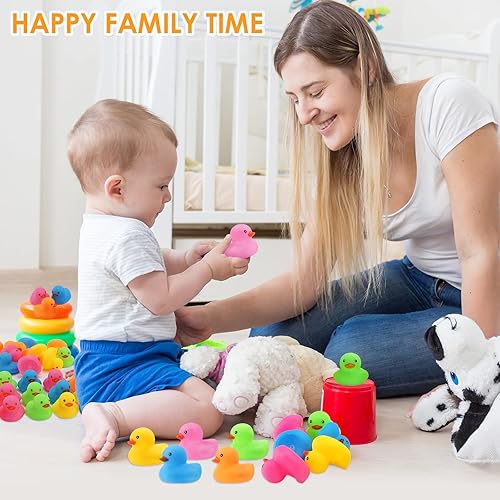 Miniatura 6 de 50 piezas de juguetes de baño de pato de goma, patos de baño multicolor a granel, pato flotante para bebé, juguete de baño para ducha, fiesta de