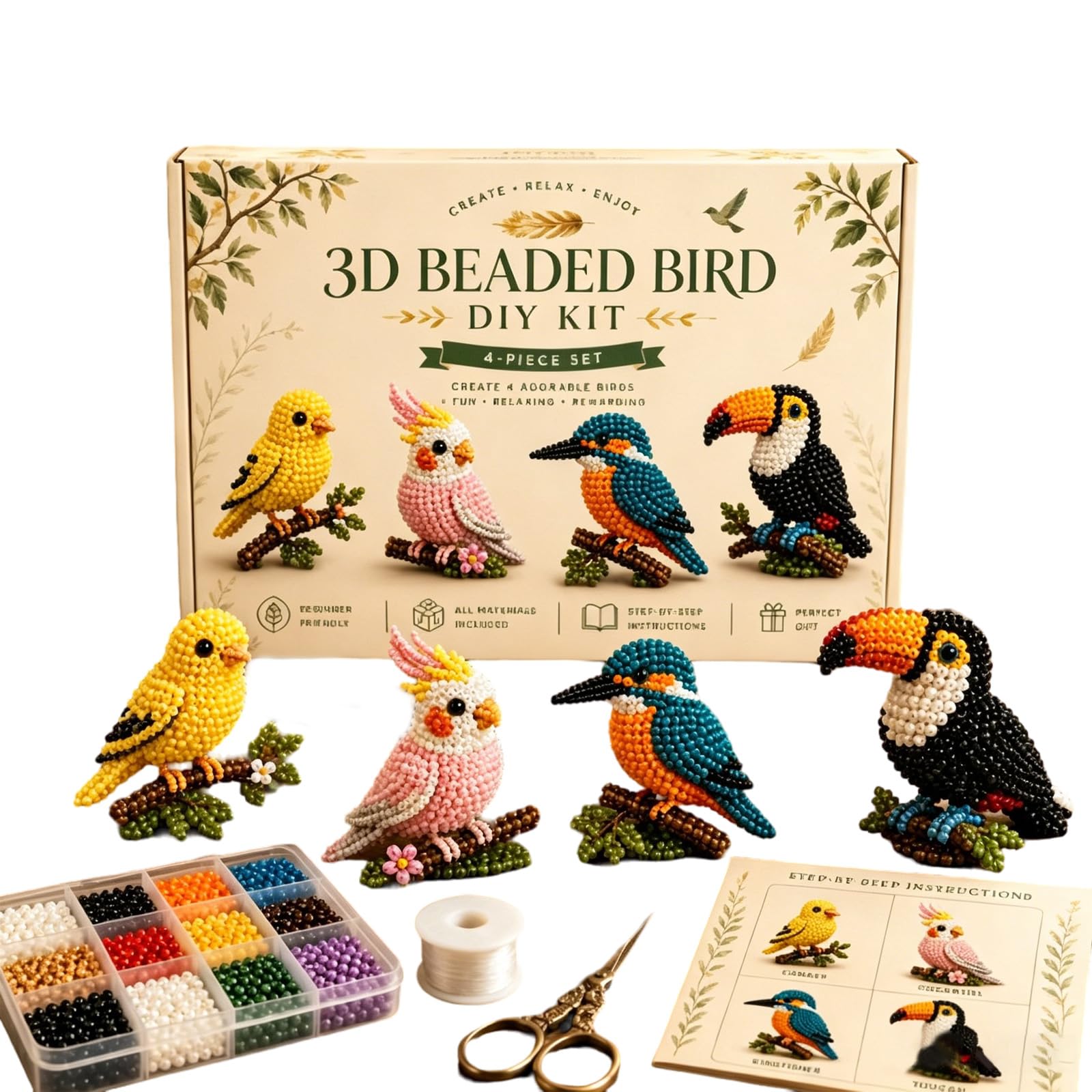 GETBSTOOP Tiny 3D Beaded Animal DIY Kit, DIY 3D Creative Bead Embroidery Kits, Cute Animals Beading Craft Set with Instructions, 3D Animal Themed Beadwork Kit for Beginners & Craft Enthusiasts