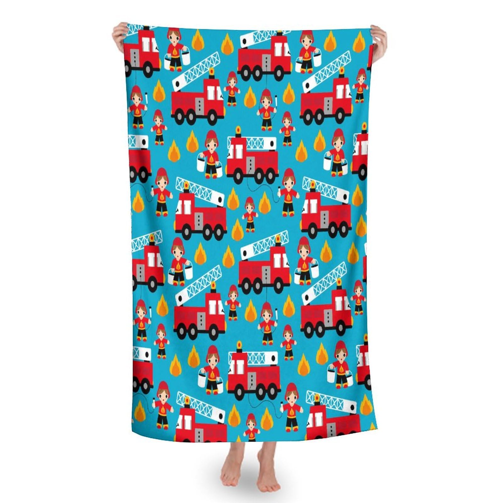 Amazon｜バスタオル、速乾プール用、赤い消防車用漫画タオル、31x51