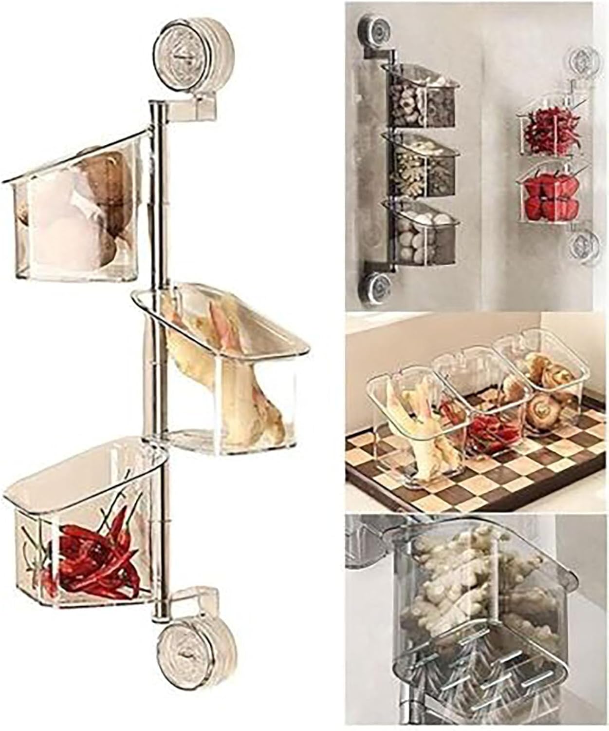 吸盤回転オーガナイザー、取り外し可能な吊り下げ式水切り容器シャワーシェルフ、壁取り付けドリル不要ストレージバスケットコンテナ、キッチ