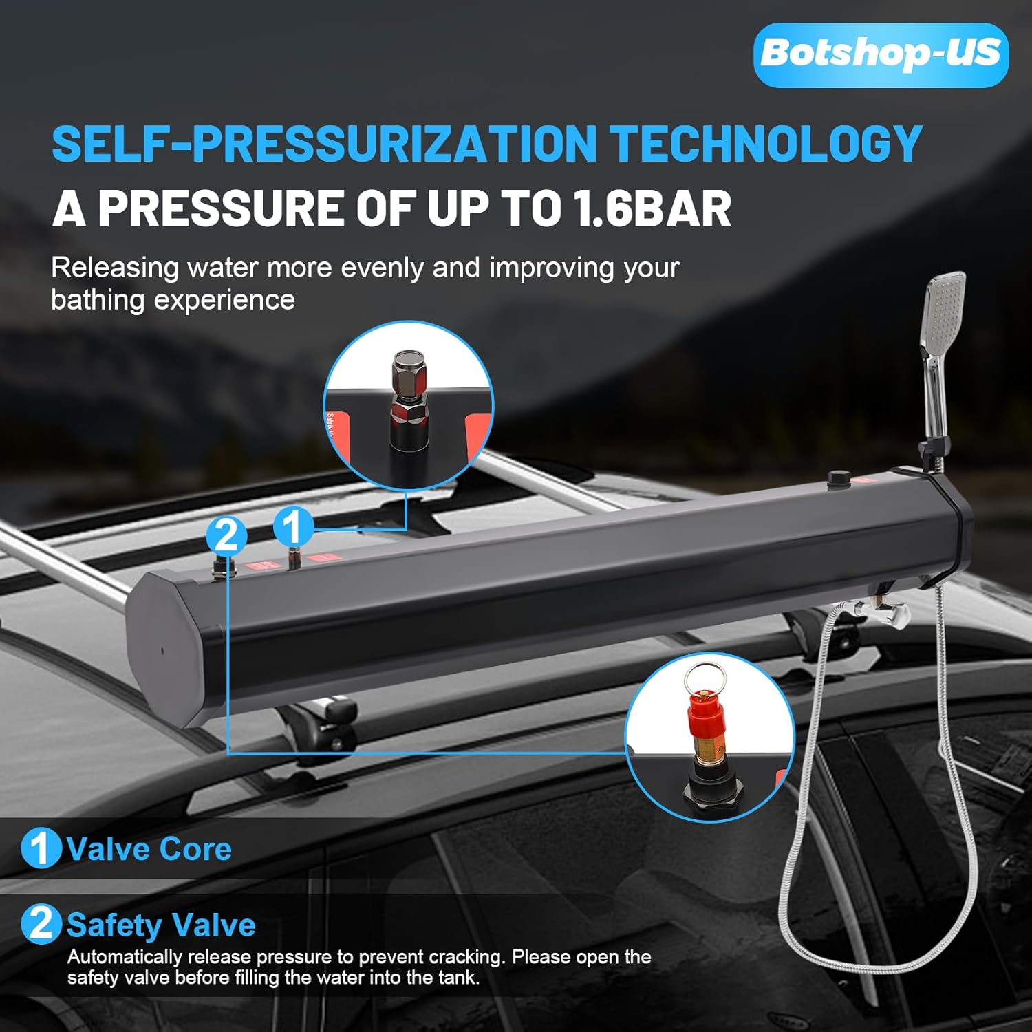 Gdrasuya10 Pressurized Water Tank Portable Water Tank for Camping Shower Roof Rack Water Tank Car Truck Water Tank for Overlanding Outdoor Water Supply with Hose Shower Head, 5.2 Gallon