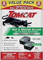 Tomcat Rat and Mouse Killer Disposable Stations for Indoor/Outdoor Use: Child and Dog Resistant, Pre-Filled, Easy Monitoring, 2-Pack
