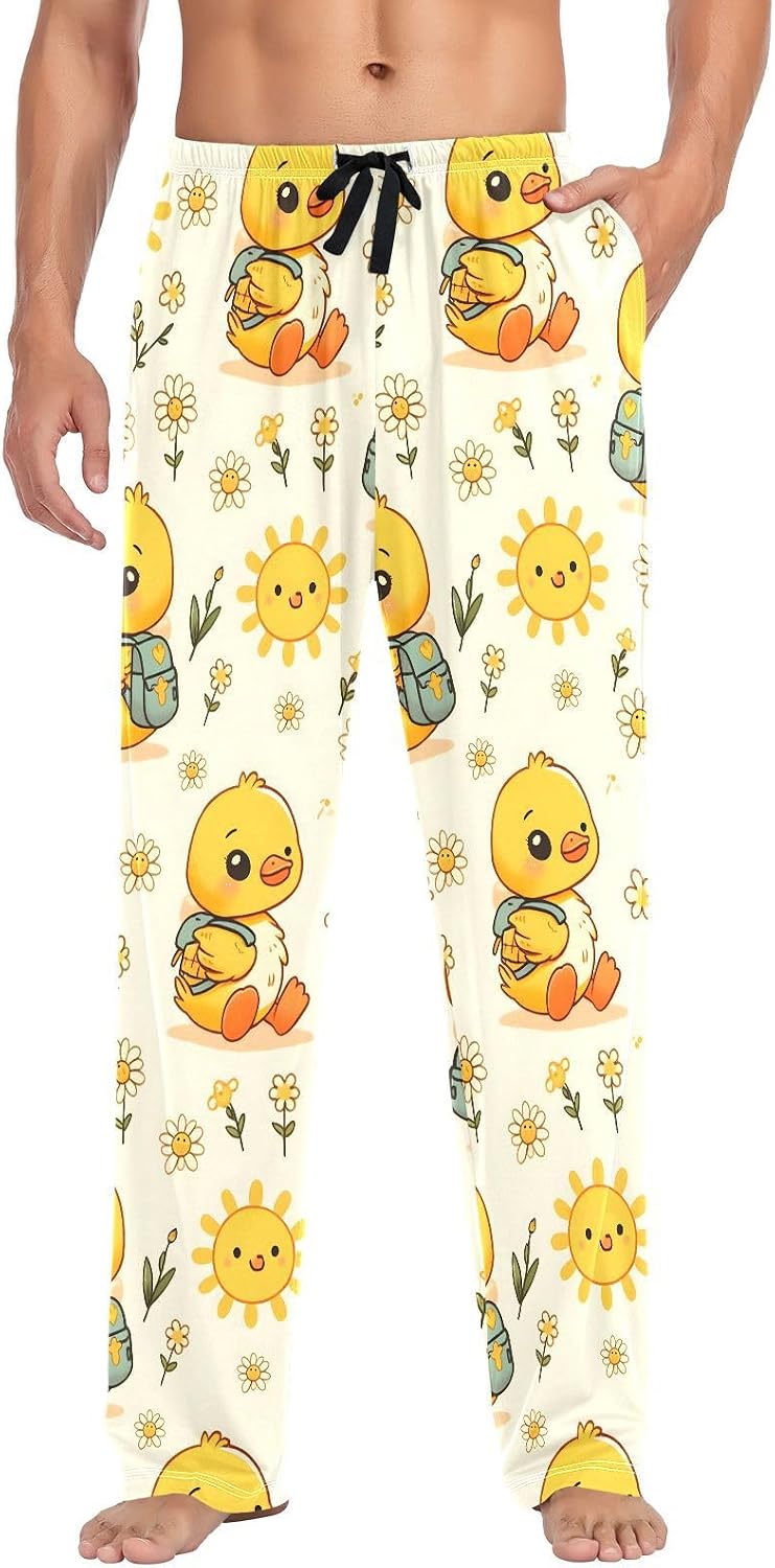ALAZA Cute Duck Daisy Flower Men's Pajama Pants Men Cotton Pajama Bottoms with Pockets, S