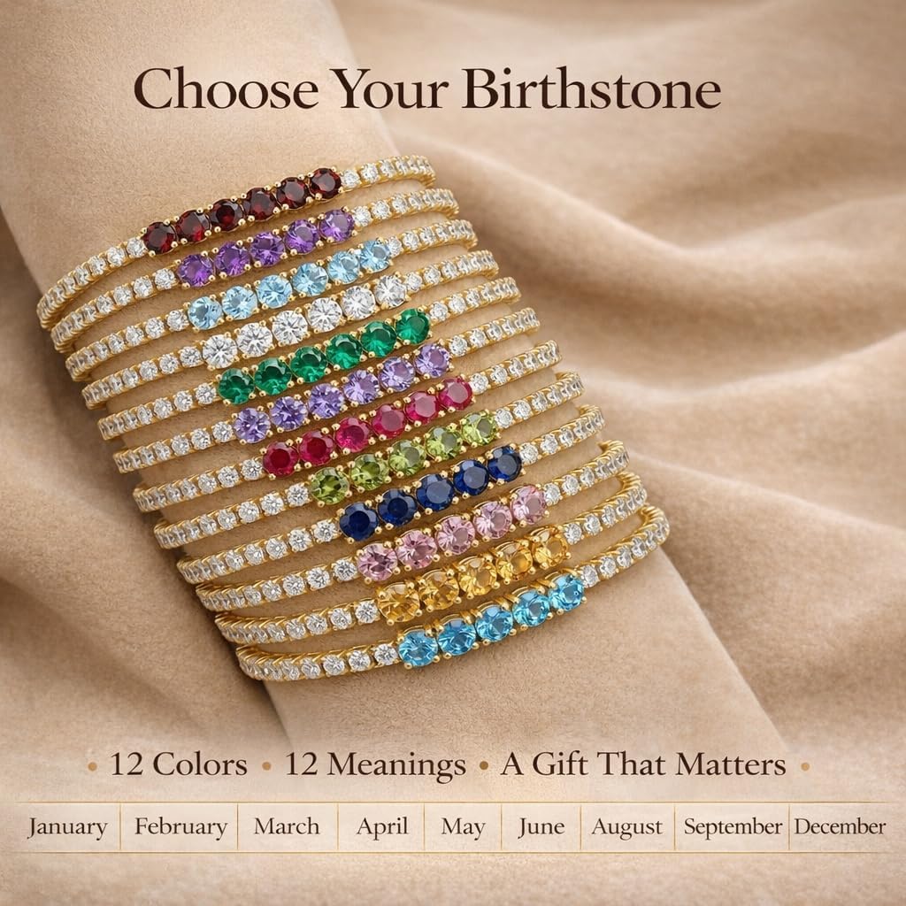 Birthstone Gold Bracelets for Women Non Tarnish Trendy Dainty 14K Gold Plated Tennis Bracelet Stack Stackable Green May Emerald Friendship Bracelets Jewelry Gifts for Mom Best Friend