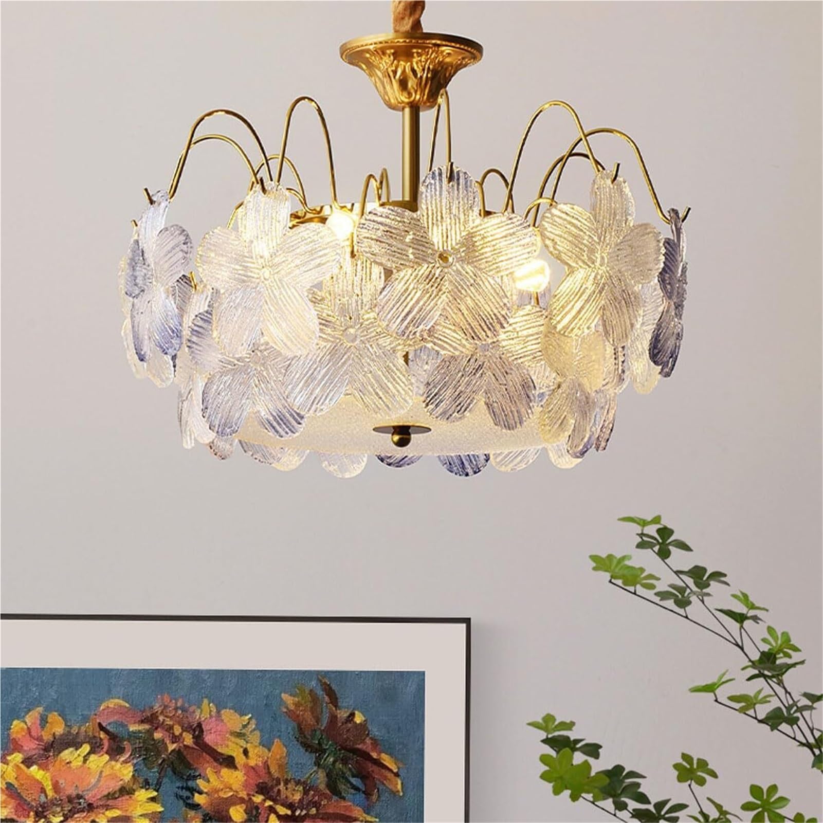 Flower Luxury Purple Glass Pendant Lamp Chandelier Hanging Lighting Ceiling Fixture Elegant For Dining Room Living Hallway Bedroom