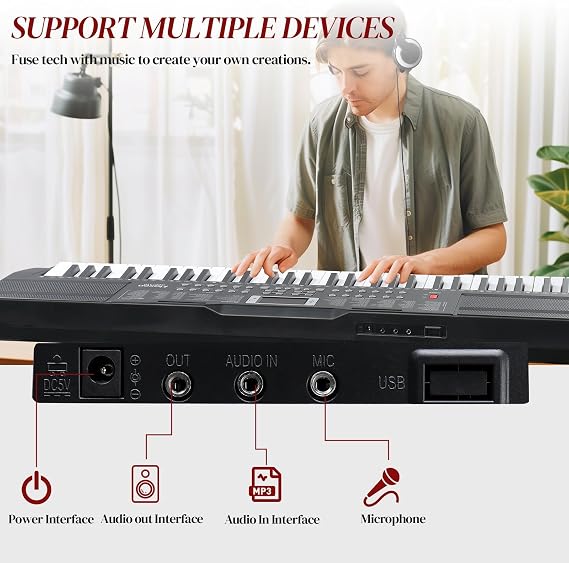 Ktaxon 61 Key Keyboard Piano Electric Keyboard with Lighted Keys