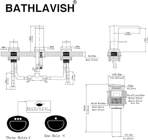 Miniatura 6 de Grifo de baño cromado extendido con cascada, 3 agujeros, 2 manijas, 8 pulgadas, moderno lavabo con drenaje desplegable con desbordamiento de latón