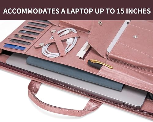 Miniatura 5 de Cartera de cuero vegano con asa y portapapeles, bloc legal (8.5 x 14 pulgadas), portafolio de cuero con cremallera, 8 ranuras para tarjetas,