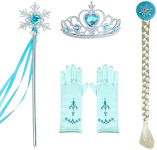 Princess Dress Up Party Accessories Set with Gloves,Crown,Snow Wand and Wigs for Women Blue (4pcs)