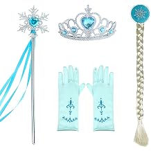 Princess Dress Up Party Accessories Set with Gloves,Crown,Snow Wand and Wigs for Women Blue 4pcs