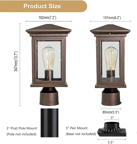 Miniatura 3 de Lámpara de poste impermeable con acabado de poste para exteriores, lámpara de poste con vidrio templado transparente, bronce aceitado (ORB) para