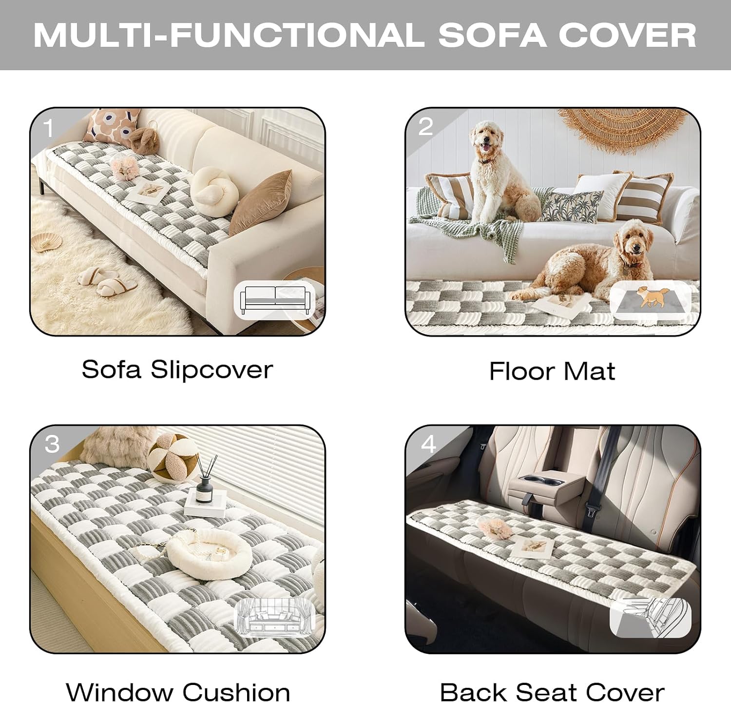 VClife Fluffy Couch Cover for Pets, Non Slip Sofa Cover for Dog, Modern Patchwork Sofa Covers for Couch Pet Friendly, Thick Washable Sofa Pad for Couch, Khaki, 27.6" x 59.1"