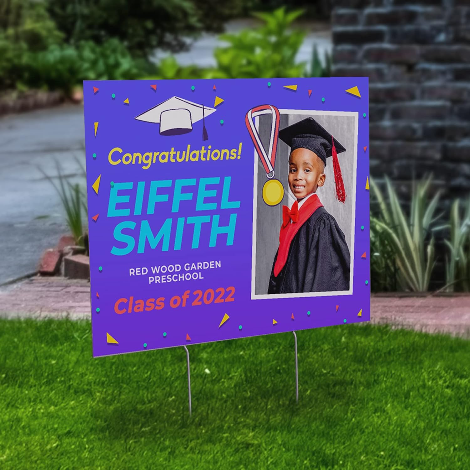 Personalized Happy Birthday Yard Sign with Stakes, Custom Birthday Yard Sign with Photo Print and Text, Corrugated Lawn Sign for Party Decorations (Design 7, 24x18)