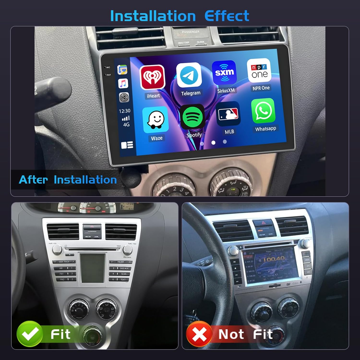 4+128G Radio for Toyota Yaris Vios 2007-2012 Android 15 CarPlay Car Stereo Incell Touchscreen 9" Android Auto GPS EQ 15UI Backup Camera