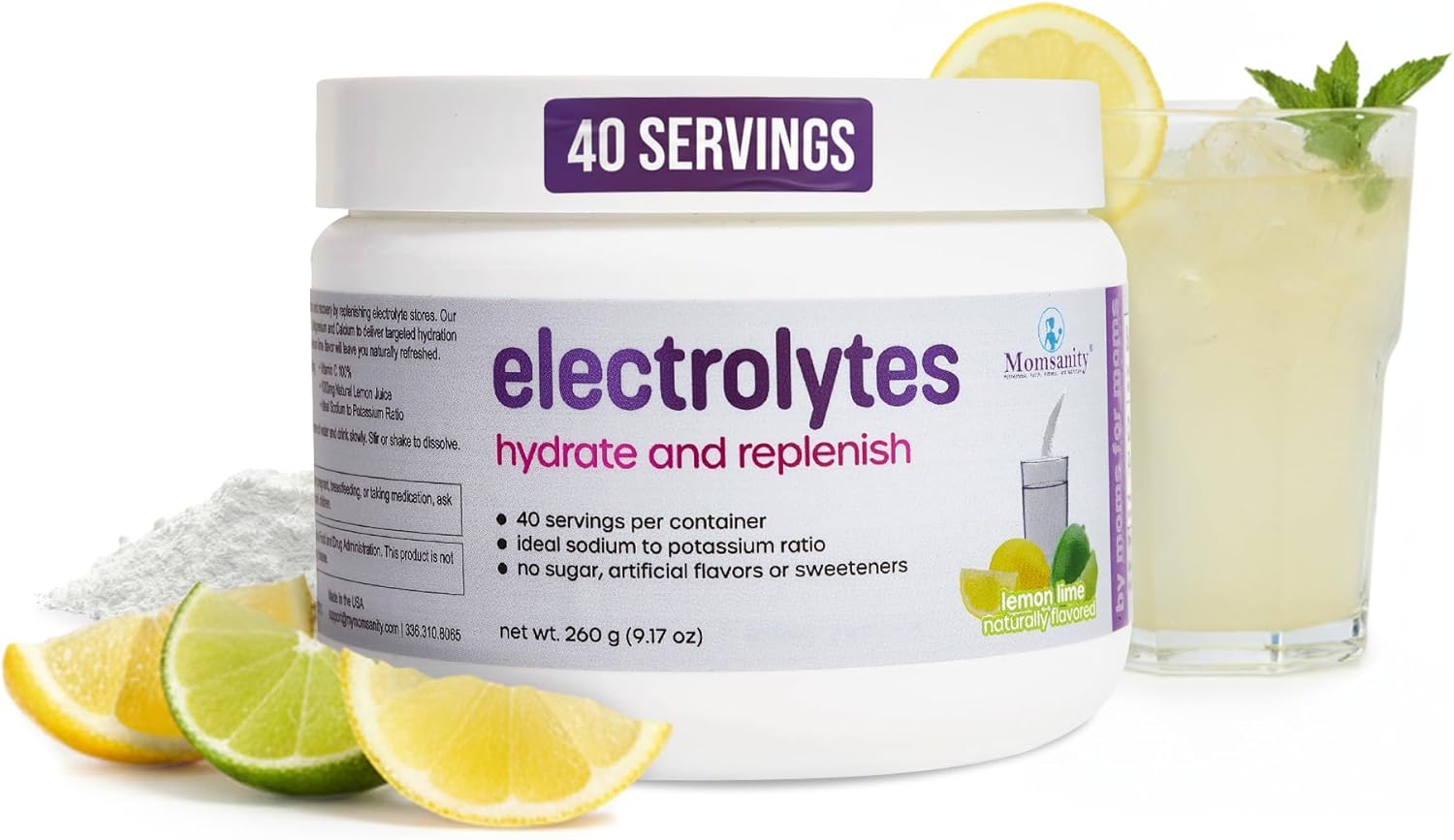 BCAA Pre Workout Powder for Moms | Naturally Sweetened with Stevia, Erythritol, & Monk Fruit to Help Build Energy Pre & Post Workout | 3:1:1 ratio of Amino Acids | 40 Servings (Electrolytes Lemon)