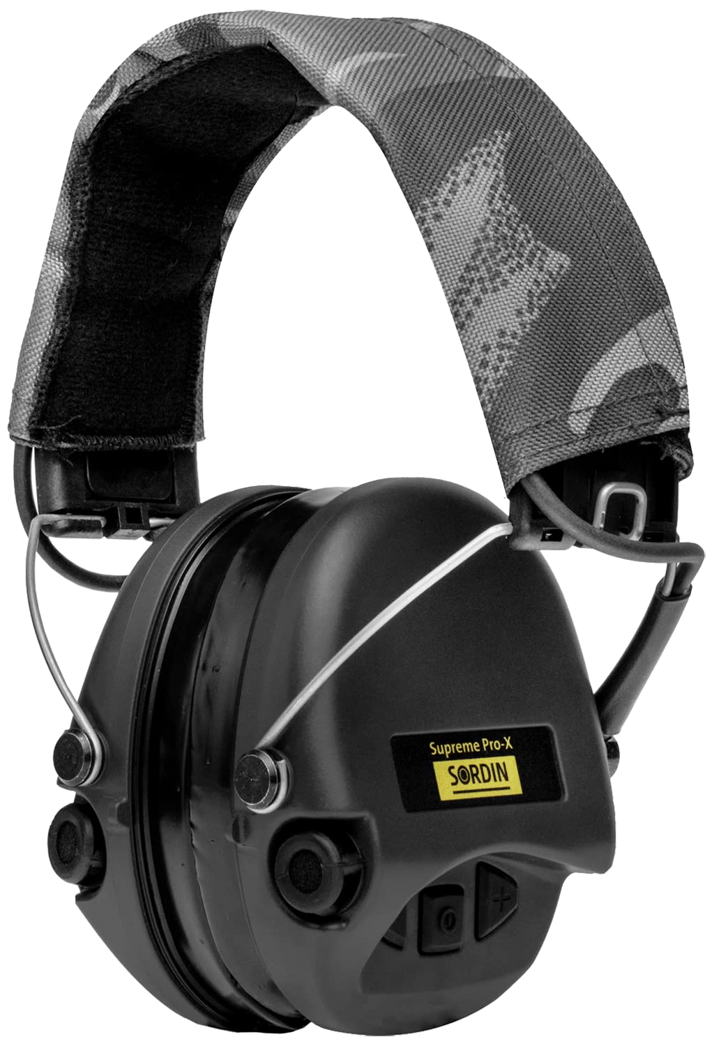 ACE Sordin Pro-X Aktiver Kapsel-Gehörschutz - EN 352 - mit Night-Camo-Stoffband, Gelkissen & schwarzen Kapseln