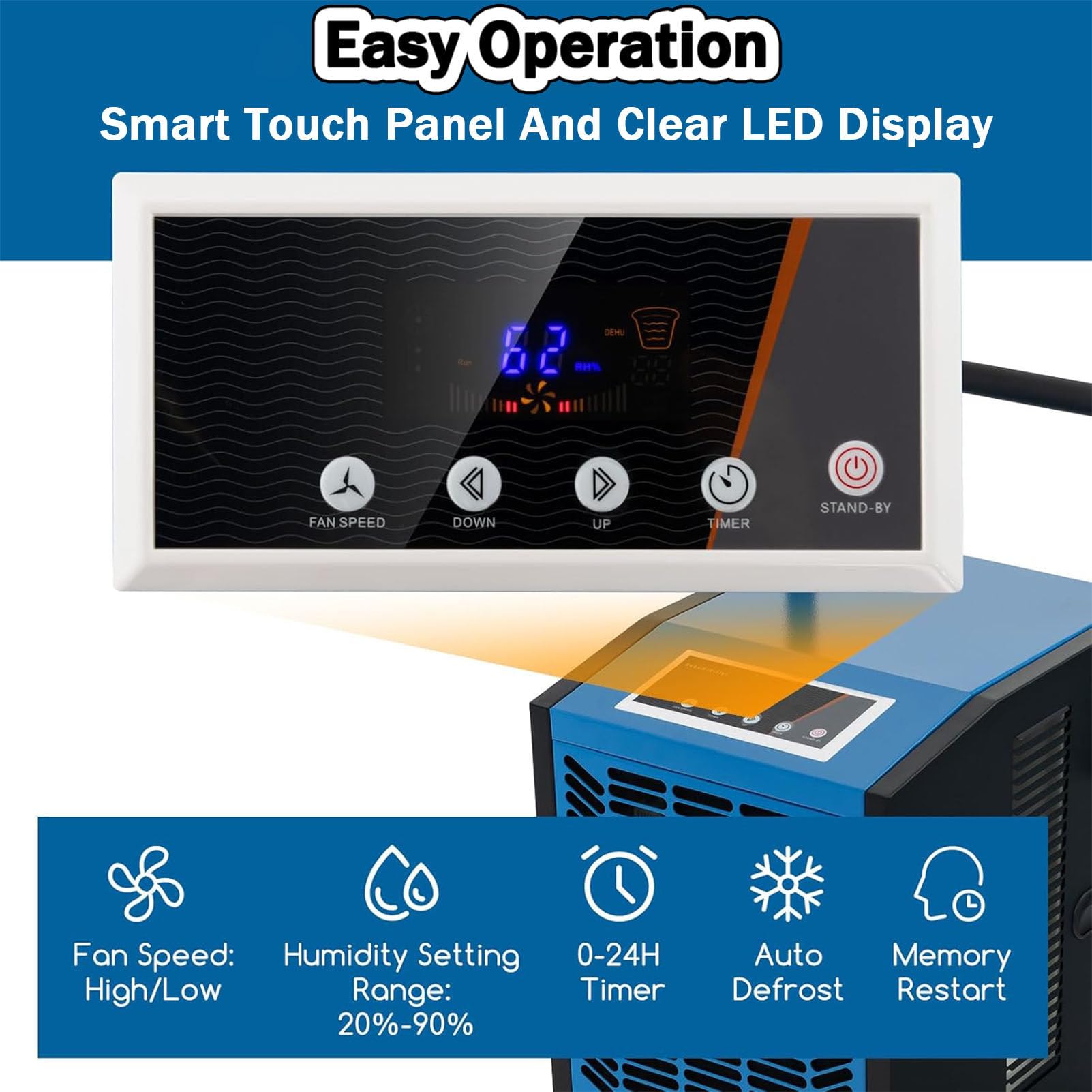 Deumidificatore A Compressore, Display Digitale Dell'Umidità, Ultra-Silenzioso, A Risparmio Energetico, Timer 24 Ore, Ideale per Asciugare I Vestiti Umidi.,Black