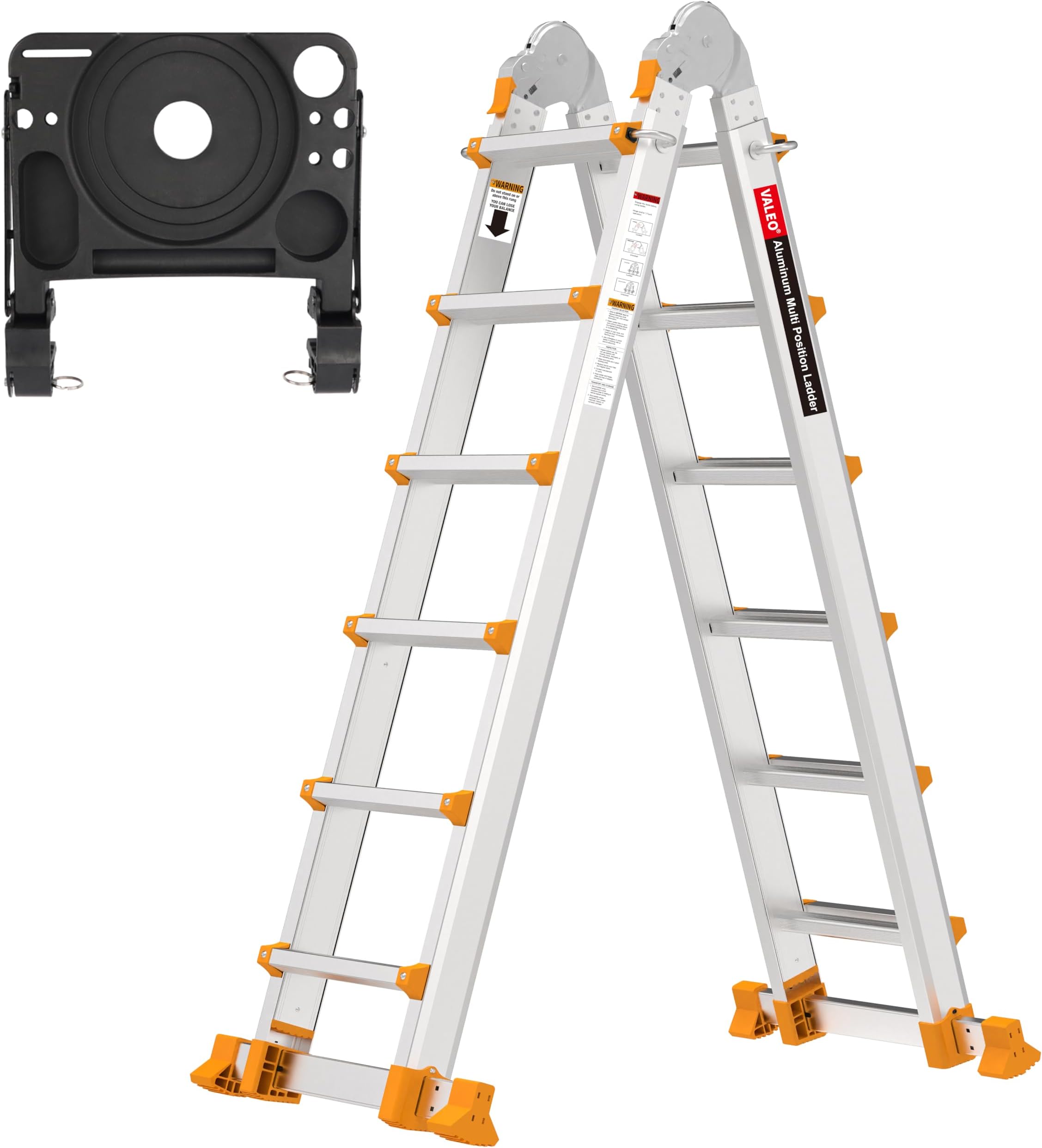 Ladder 22FT, Multi Position 6 Step Ladder Extension, Anti-Slip A Frame Folding Ladder with Removable Tool Tray, 330lbs Adjustable Telescopic Aluminum Ladders for Stairs Home Indoor Outdoor Roof