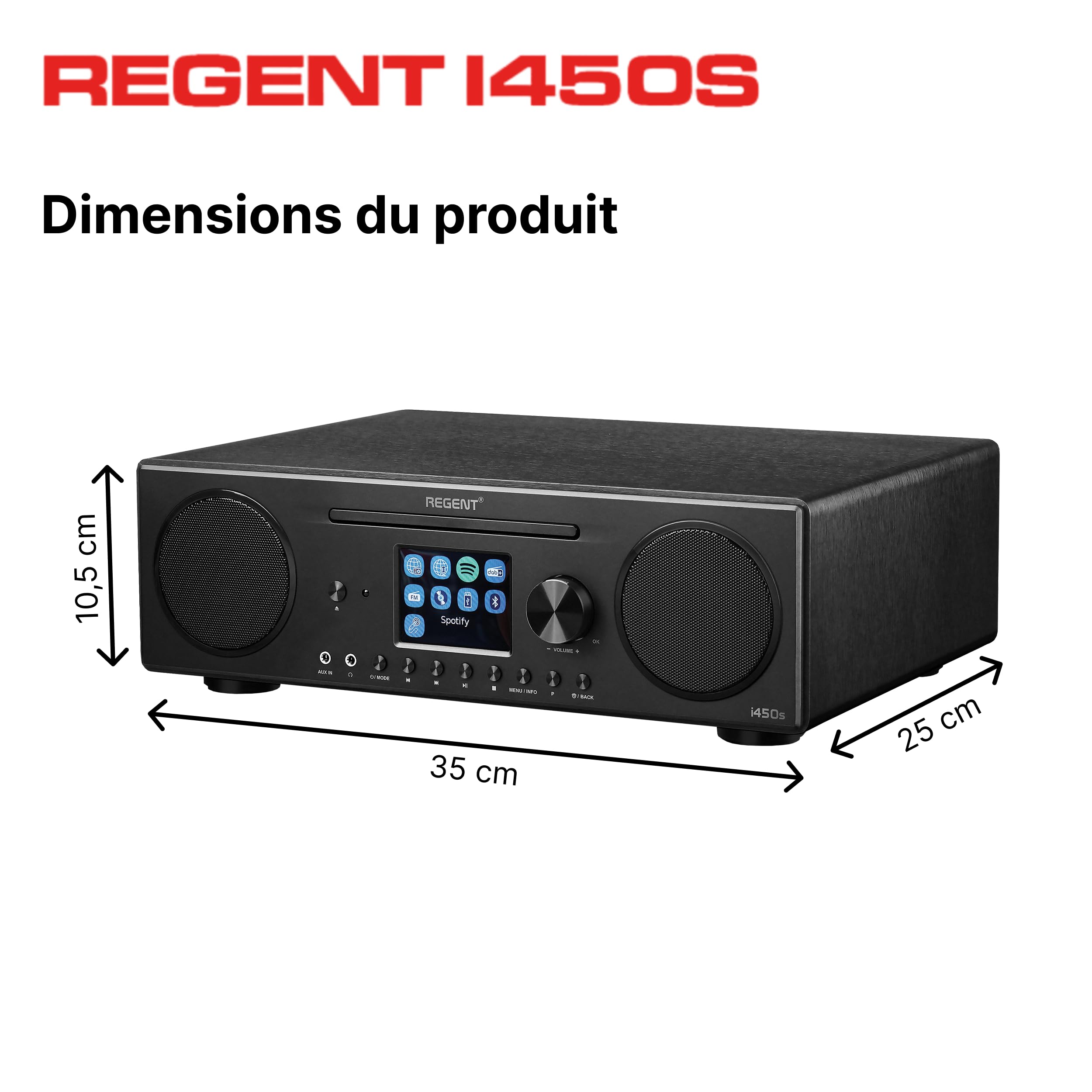 Regent i450s Lecteur CD Radio Internet WiFi Spotify Connect/AUX/USB/Bluetooth – Poste Radio: Enceinte, CD Player, Hi-FI, FM - Home Stéréo - Alarme Double, télécommande (Noir)