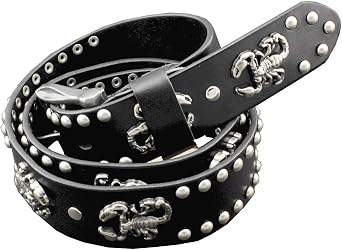 Heavy Metal Scorpion Studded Biker Hip Hop Genuine Leather Belt Mens Waistband