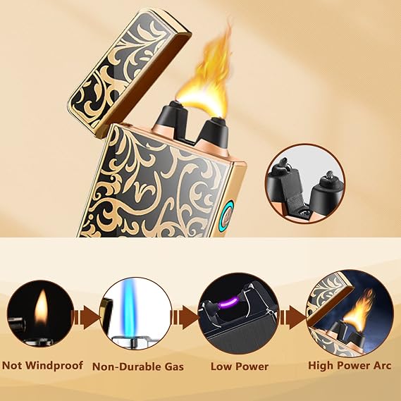 Big Flame Electric Lighter Plasma Lighters Cool Lighters with LED Battery Indicator, Windproof Arc Lighter, Butane for Man & Woman(Bloom)