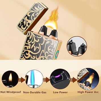Big Flame Electric Lighter Plasma Lighters Cool Lighters with LED Battery Indicator, Windproof Arc Lighter, Butane for Man & Woman(Bloom)