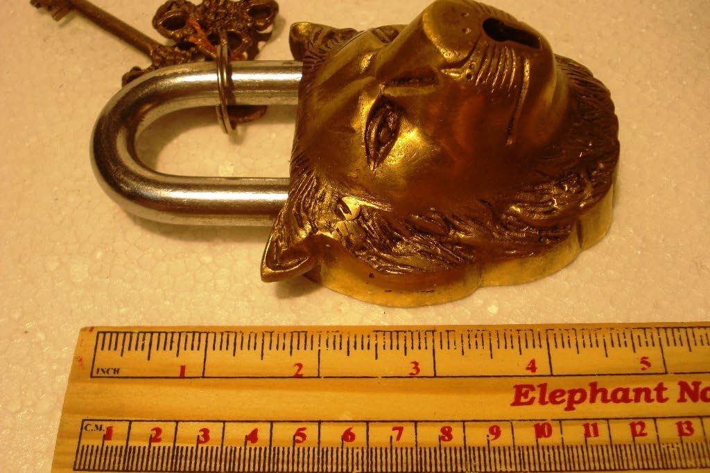 Brass Padlock - Lock with Keys - Working Functional - Brass Made - Type : (Lion - Brass Finish)