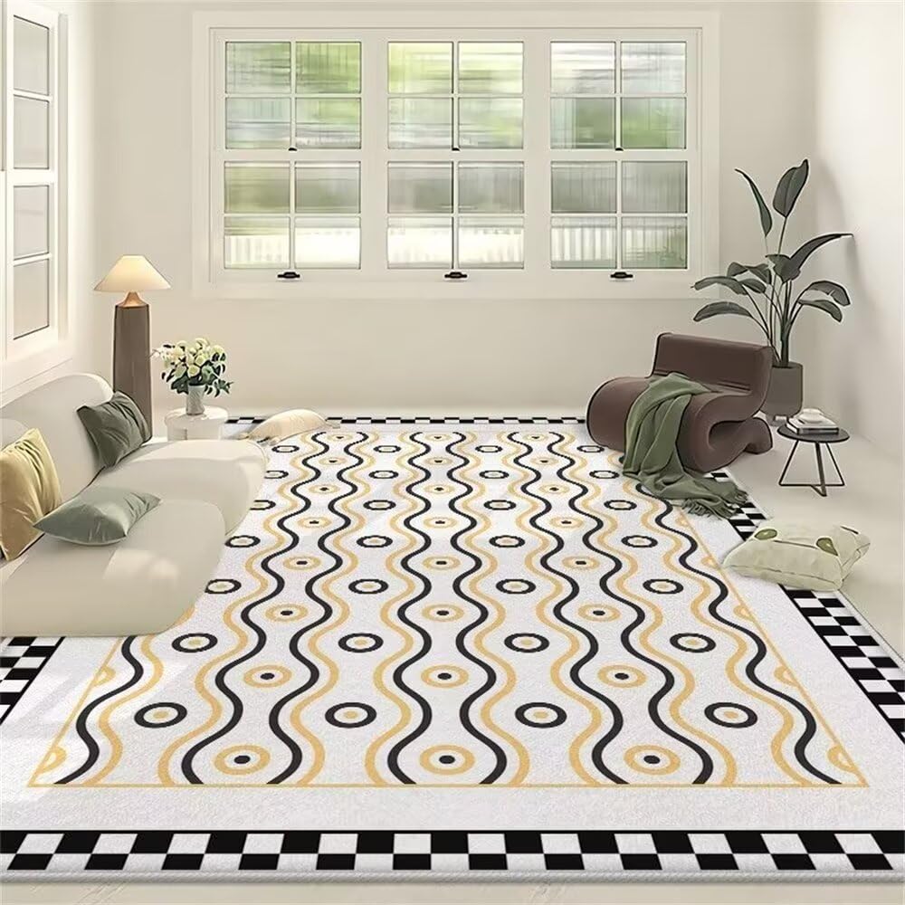 Tapis de salon antidérapant jaune 180X250cm : fini les glissades, tapis facile à laver