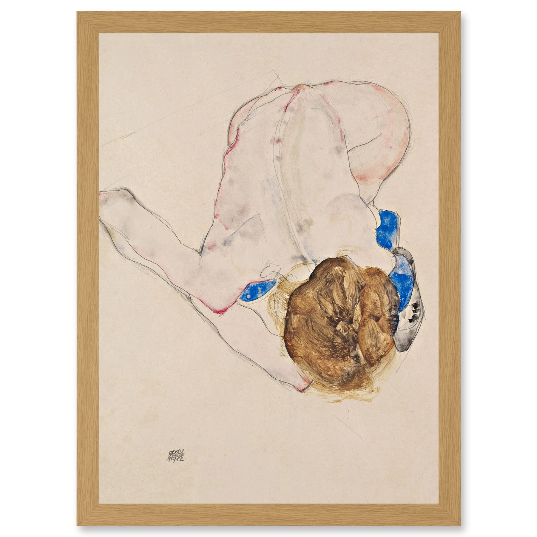 Wee Blue Coo Egon Schiele Model With Blue Stockings Artwork Framed Wall Art Print A4