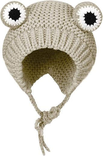 Haoohu Knitted Frog Headband Hat Cute Cartoon Crochet Frog Hat Beanie Hats for Cosplay Photo Props